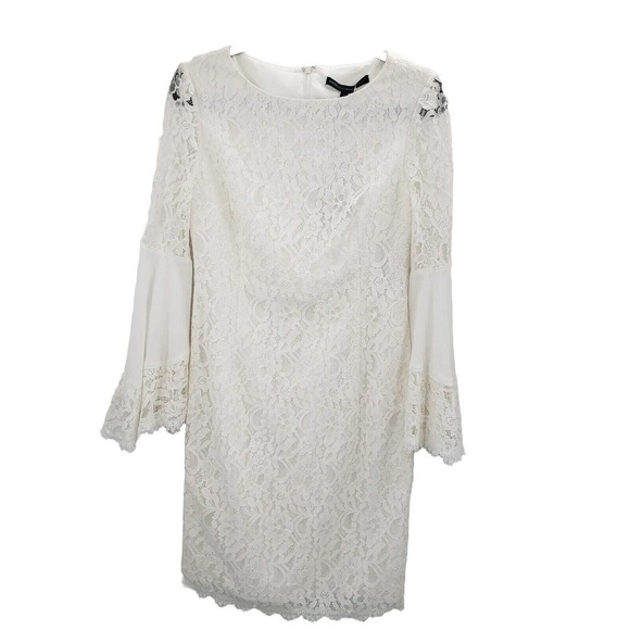 White House Black Market Bell Sleeve Shift Dress Womens 6 Lace Overlay Lined - Picture 2 of 16